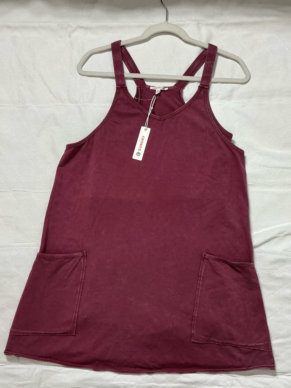 SUNDRY Burgundy Cotton Knit Hot Shot Style Mini Dress Romper Onesie Size S
